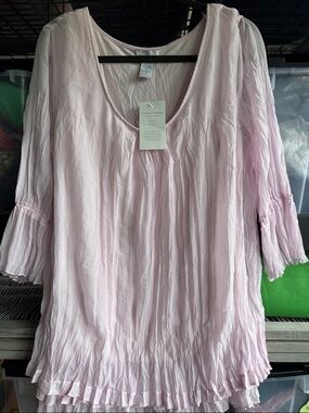 NWT Soft Surroundings Pink Krinkle blouse Top Womens M  sheer Romantic Ethereal